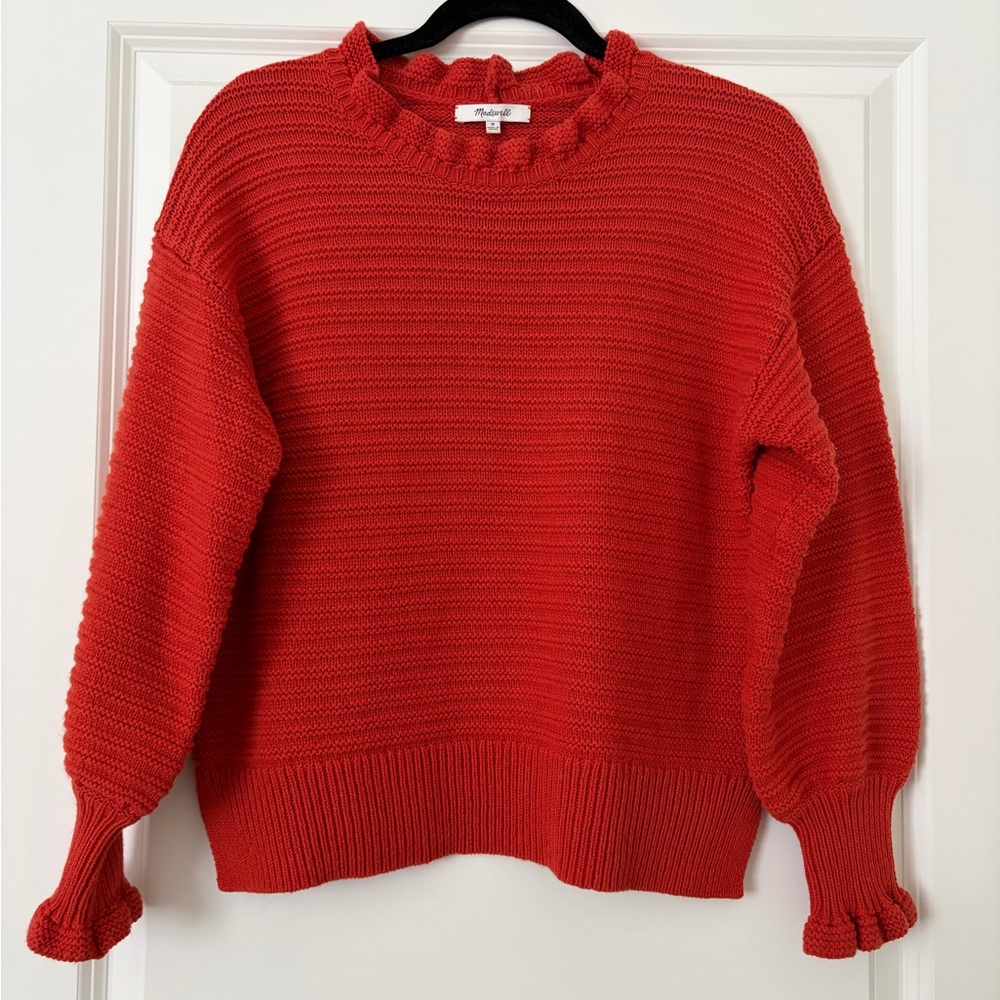Madewell Orangey Red Ruffle-Trim Sweater
